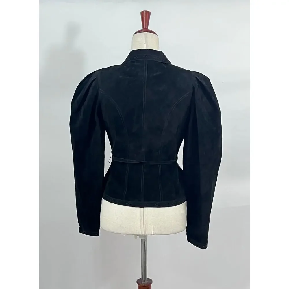 HUNTER BELL Sz 6 Murphey Suede Jacket Puff Sleeve Noir NWT